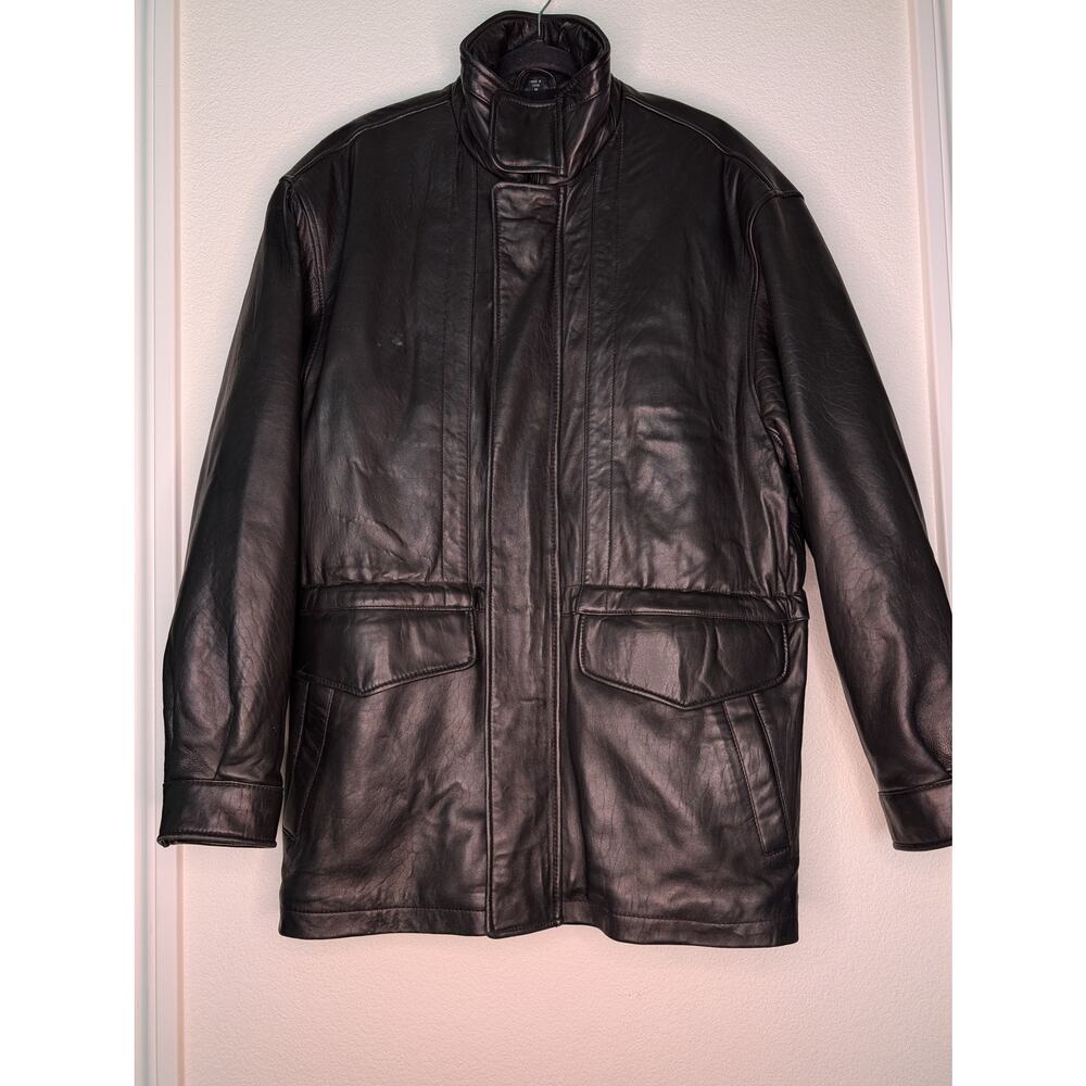 VTG Baracuta Men's Genuine Leather Black Jacket M Utility Long Heavy Moto *READ